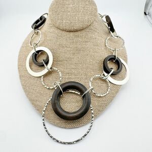 Vintage Wood Metal Circle Spherical Necklace Retro Boho Chic Modern Minimalist